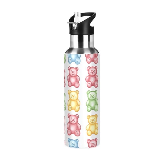 Yayeee 33oz Insulated Water Bottle Double Wall Stainless Steel with Flip Straw Lid, Gummy Bear Pattern