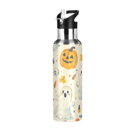 Yayeee 33oz Double Wall Stainless Steel Water Bottle with Flip Straw, Halloween Cute Ghosts