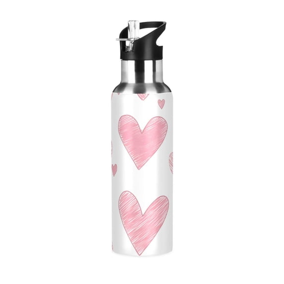 Yayeee 33oz Insulated Water Bottle Double Wall Stainless Steel with Flip Straw Lid, Hand Drawn Hearts