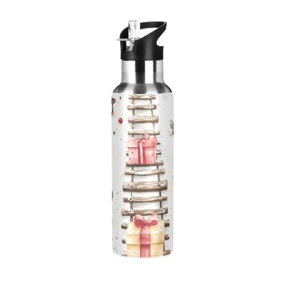 Yayeee 33oz Insulated Water Bottle Double Wall Stainless Steel with Flip Straw Lid, Holiday Train