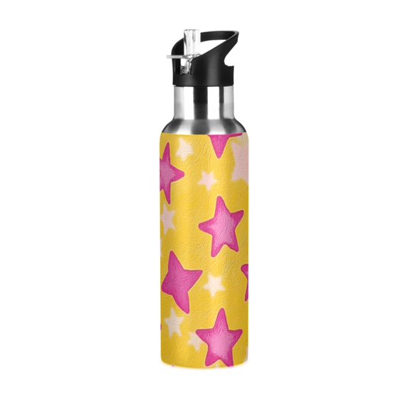 Yayeee 33oz Insulated Water Bottle Double Wall Stainless Steel with Flip Straw Lid, Large Pink Stars