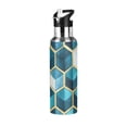 thumbnail image 1 of Yayeee 33oz Insulated Water Bottle Double Wall Stainless Steel with Flip Straw Lid, Light Blue Geometric Pattern, 1 of 7