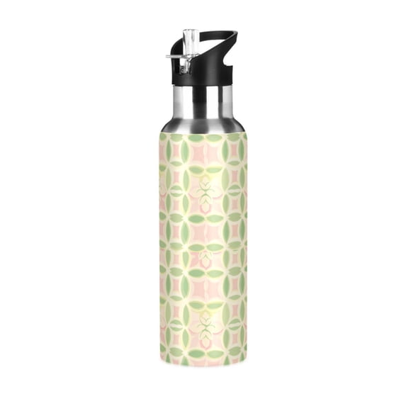Yayeee 33oz Insulated Water Bottle Double Wall Stainless Steel with Flip Straw Lid, Light Green Geometric