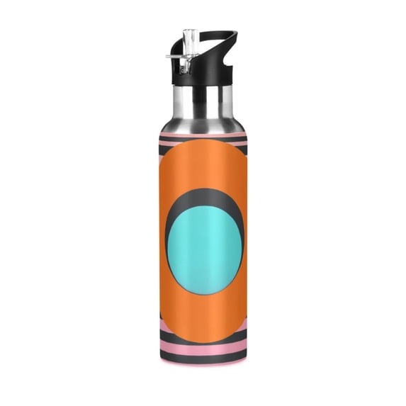 Yayeee 33oz Insulated Water Bottle Double Wall Stainless Steel with Flip Straw Lid, Orange Circle
