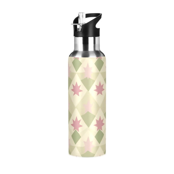 Yayeee 33oz Insulated Water Bottle Double Wall Stainless Steel with Flip Straw Lid, Pastel Green Geometric