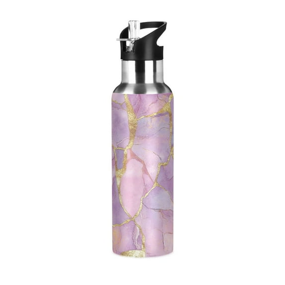 Yayeee 33oz Double Wall Stainless Steel Water Bottle with Flip Straw, Pastel Pink Marble Pattern