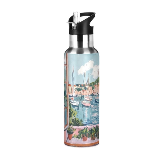 Yayeee 33oz Insulated Water Bottle Double Wall Stainless Steel with Flip Straw Lid, Pink Boat