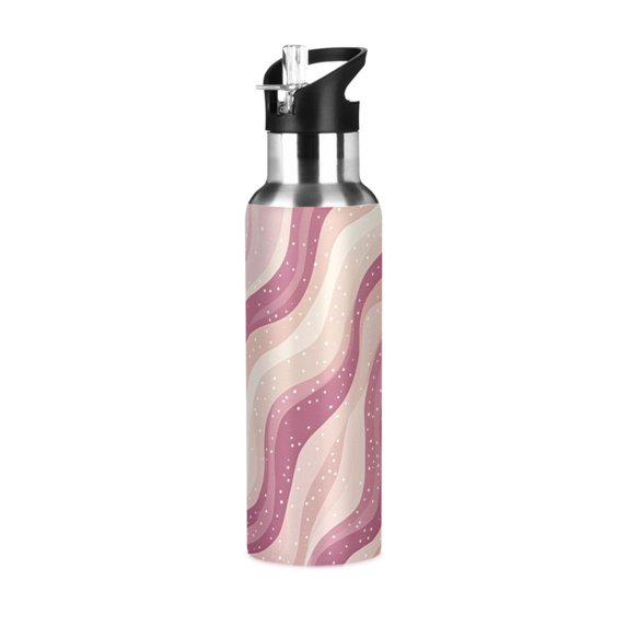 Yayeee 33oz Double Wall Stainless Steel Water Bottle with Flip Straw, Pink Brown Pattern