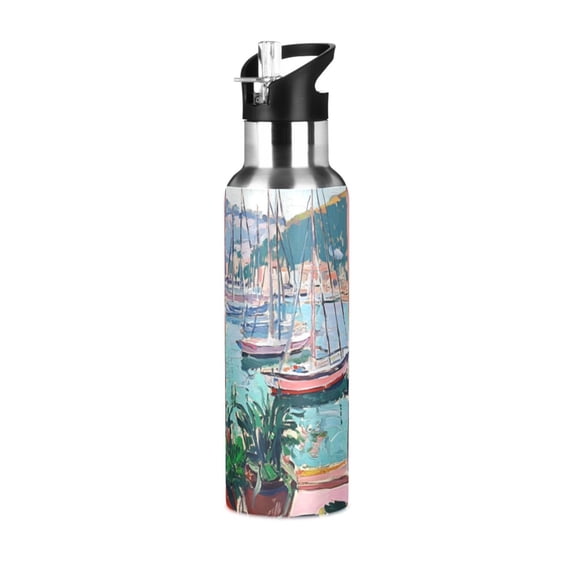 Yayeee 33oz Insulated Water Bottle Double Wall Stainless Steel with Flip Straw Lid, Pink Door