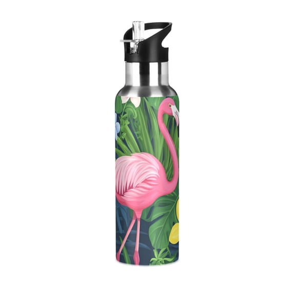Yayeee 33oz Insulated Water Bottle Double Wall Stainless Steel with Flip Straw Lid, Pink Flamingo Pattern