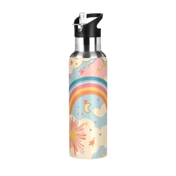 Yayeee 33oz Insulated Water Bottle Double Wall Stainless Steel with Flip Straw Lid, Pink Retro Sun