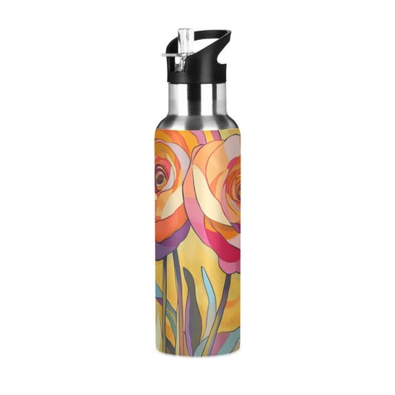 Yayeee 33oz Insulated Water Bottle Double Wall Stainless Steel with Flip Straw Lid, Purple Abstract Floral