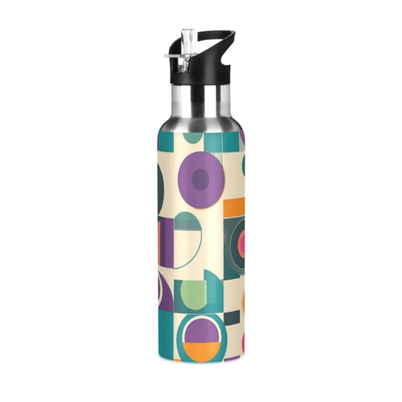 Yayeee 33oz Insulated Water Bottle Double Wall Stainless Steel with Flip Straw Lid, Purple Geometric