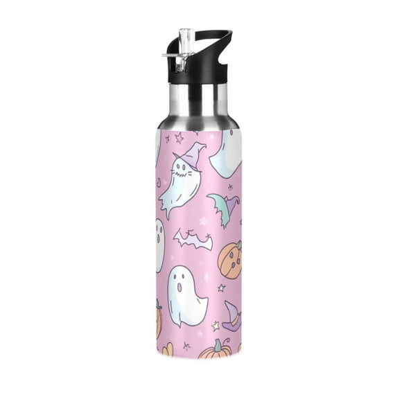 Yayeee 33oz Double Wall Stainless Steel Water Bottle with Flip Straw, Purple Halloween