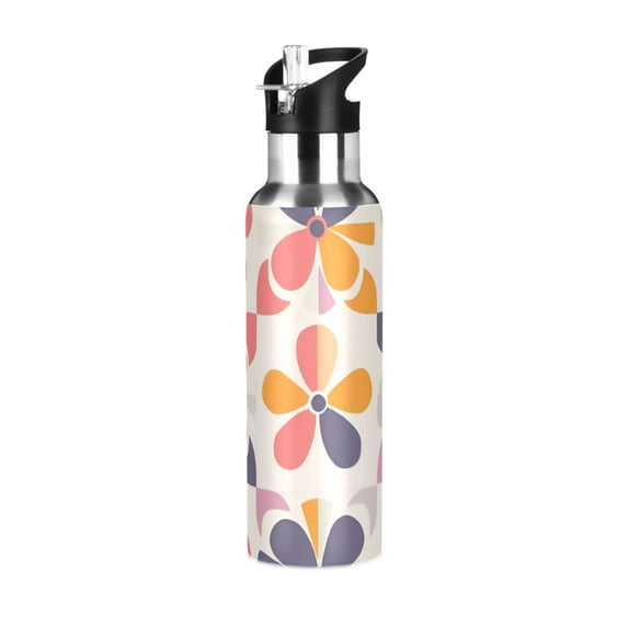 Yayeee 33oz Insulated Water Bottle Double Wall Stainless Steel with Flip Straw Lid, Purple Retro Flower