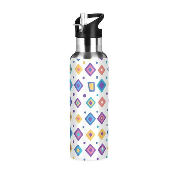 Yayeee 33oz Double Wall Stainless Steel Water Bottle with Flip Straw, Purple Retro Shapes