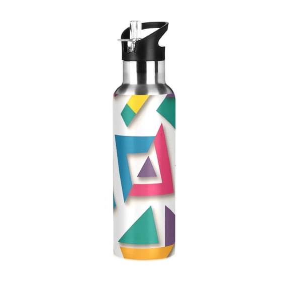 Yayeee 33oz Double Wall Stainless Steel Water Bottle with Flip Straw, Purple Triangles
