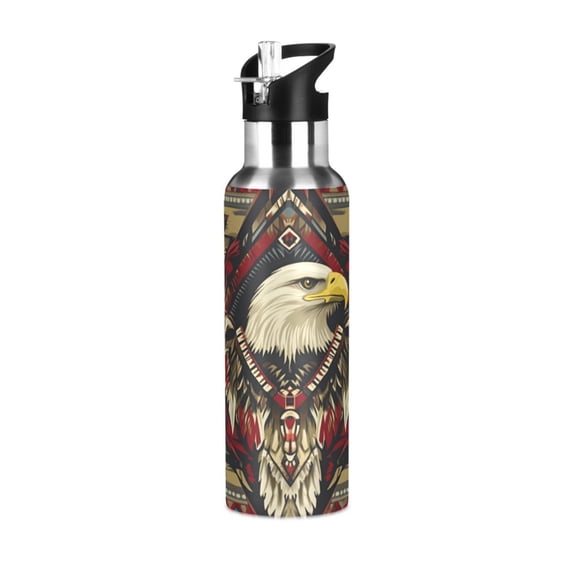 Yayeee 33oz Insulated Water Bottle Double Wall Stainless Steel with Flip Straw Lid, Red Abstract Eagle