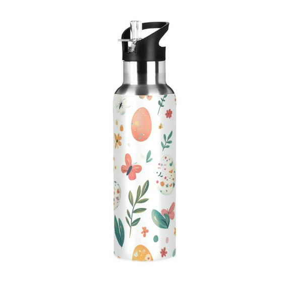 Yayeee 33oz Insulated Water Bottle Double Wall Stainless Steel with Flip Straw Lid, Red Easter Eggs