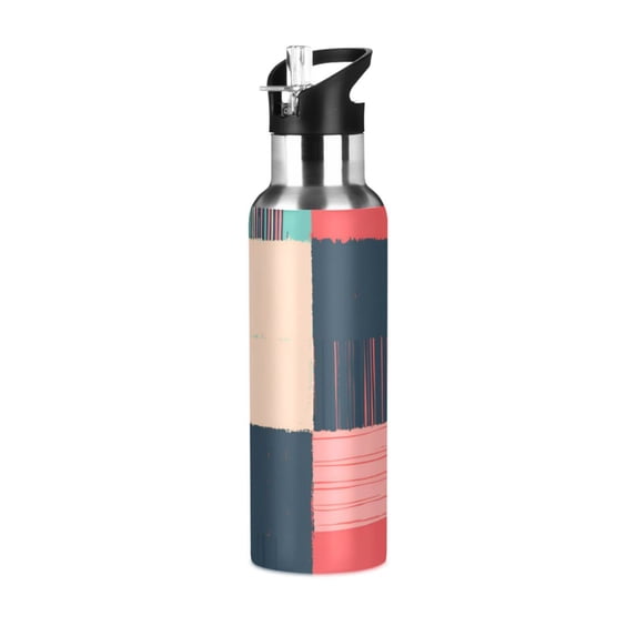 Yayeee 33oz Insulated Water Bottle Double Wall Stainless Steel with Flip Straw Lid, Red Teal Plaid