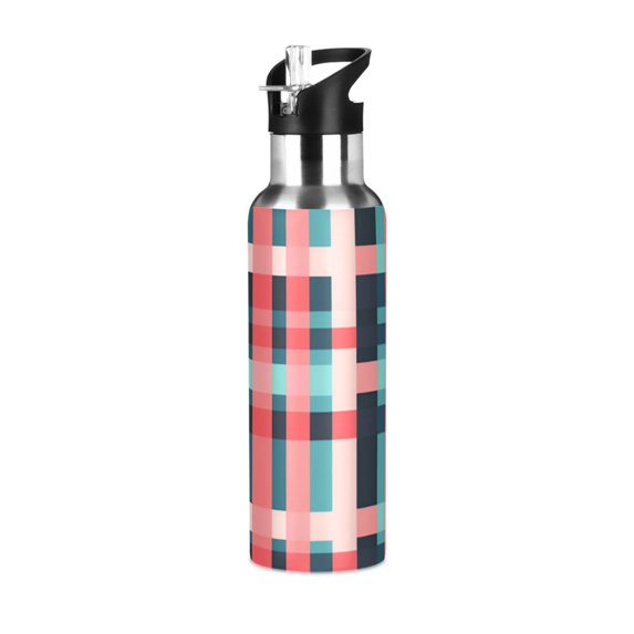 Yayeee 33oz Insulated Water Bottle Double Wall Stainless Steel with Flip Straw Lid, Red Teal Stripes