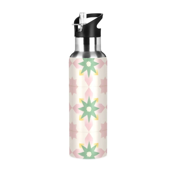 Yayeee 33oz Insulated Water Bottle Double Wall Stainless Steel with Flip Straw Lid, Retro Green Stars
