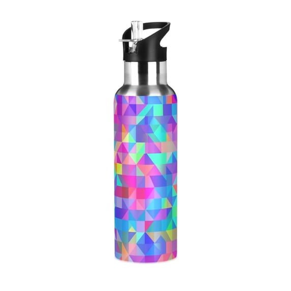 Yayeee 33oz Insulated Water Bottle Double Wall Stainless Steel with Flip Straw Lid, Vibrant Geometric Pattern