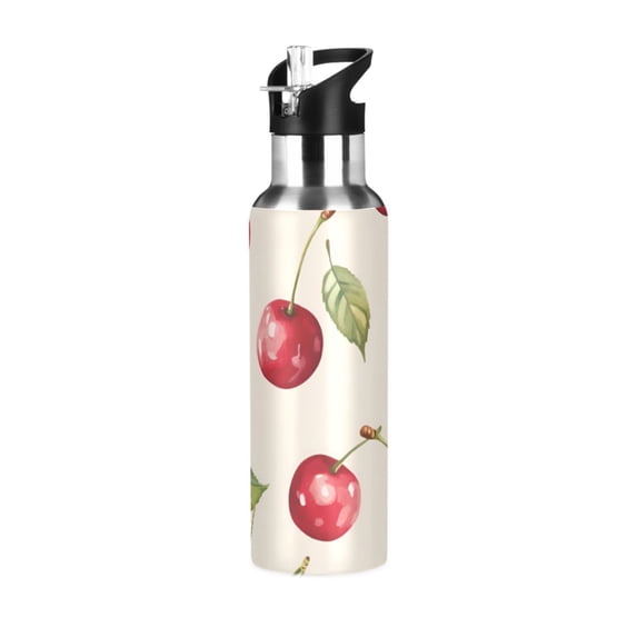Yayeee 33oz Insulated Water Bottle Double Wall Stainless Steel with Flip Straw Lid, Watercolor Cherry