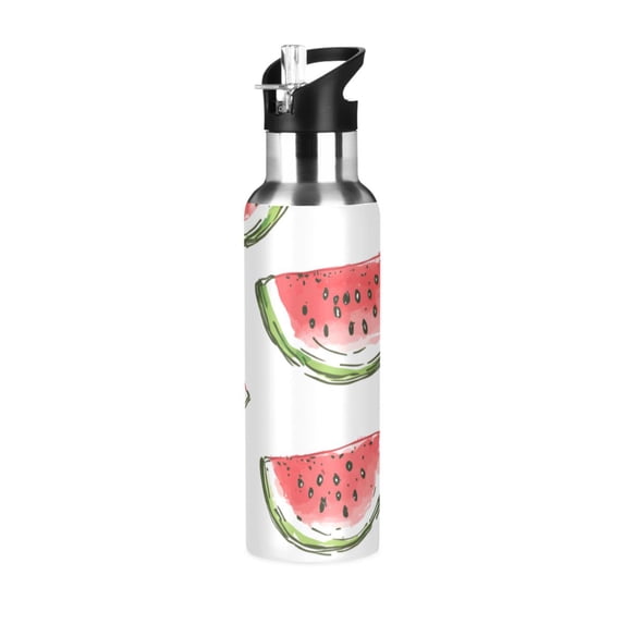 Yayeee 33oz Insulated Water Bottle Double Wall Stainless Steel with Flip Straw Lid, Watermelon Pattern