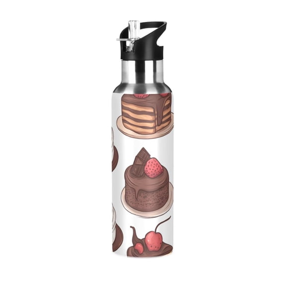 Yayeee 33oz Double Wall Stainless Steel Water Bottle with Flip Straw, White Chocolate Cakes