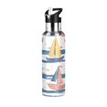 thumbnail image 1 of Yayeee 33oz Insulated Water Bottle Double Wall Stainless Steel with Flip Straw Lid, White Hand Drawn Sailboats, 1 of 7