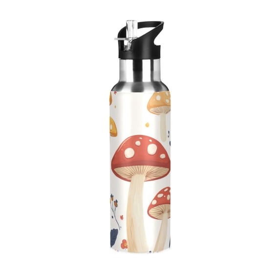 Yayeee 33oz Insulated Water Bottle Double Wall Stainless Steel with Flip Straw Lid, White Mushroom