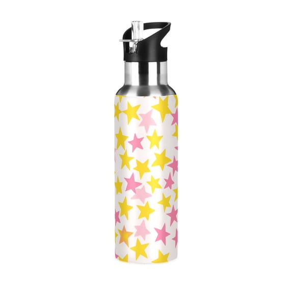 Yayeee 33oz Insulated Water Bottle Double Wall Stainless Steel with Flip Straw Lid, White Stars Pattern