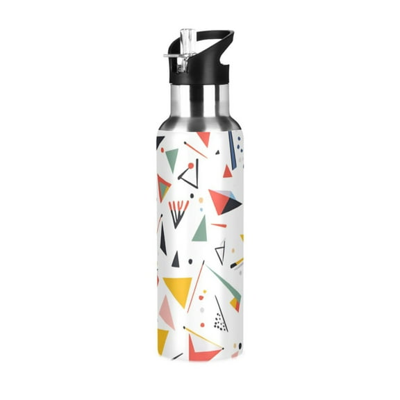 Yayeee 33oz Double Wall Stainless Steel Water Bottle with Flip Straw, White Triangles