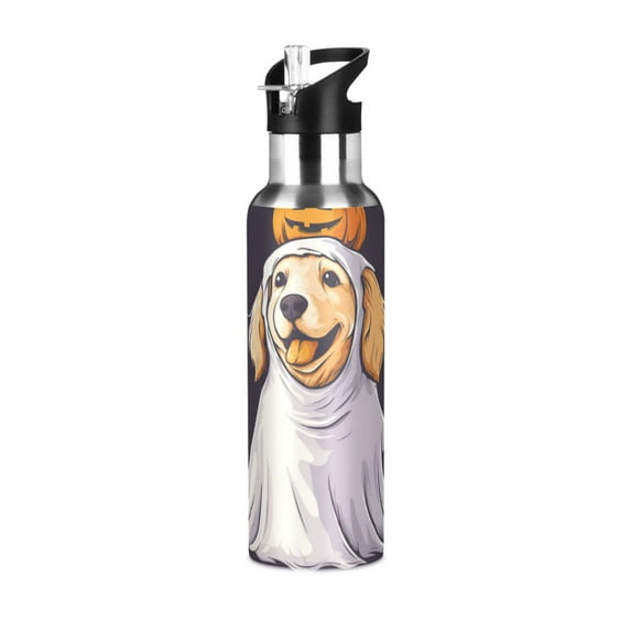 Yayeee 33oz Double Wall Stainless Steel Water Bottle with Flip Straw, Yellow Halloween Dog