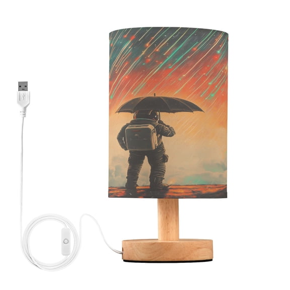 Yayeee Table Lamp for Bedroom Nightstand LED Portable Bedside Warm Light, Astronaut in Rain
