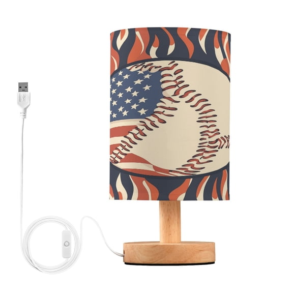 Yayeee Table Lamp for Bedroom Nightstand LED Portable Bedside Warm Light, Baseball Pattern
