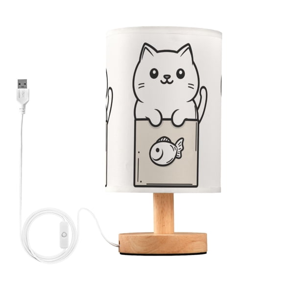 Yayeee Table Lamp for Bedroom Nightstand LED Portable Bedside Warm Light, Beige Chubby Cat