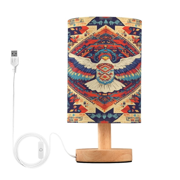 Yayeee Table Lamp for Bedroom Nightstand LED Portable Bedside Warm Light, Beige Geometric Eagle