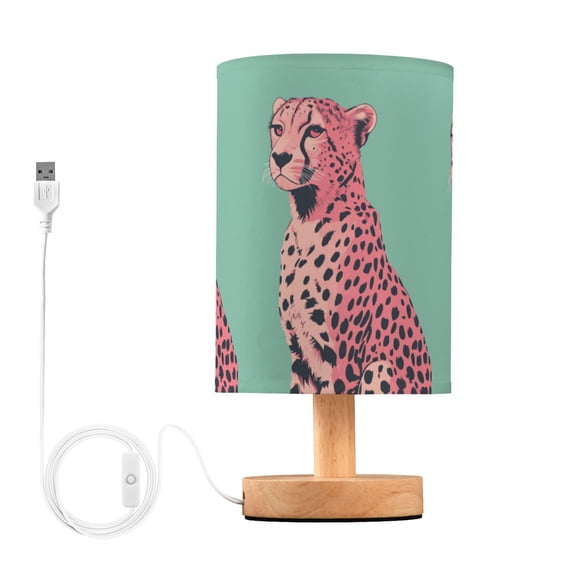 Yayeee Table Lamp for Bedroom Nightstand LED Portable Bedside Warm Light, Big Pink Cheetah