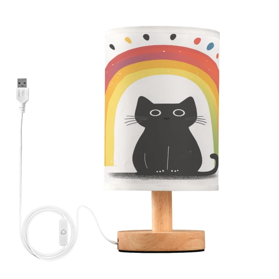 Yayeee Table Lamp for Bedroom Nightstand LED Portable Bedside Warm Light, Black Cat Rainbow