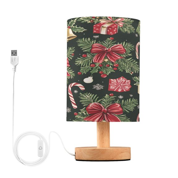 Yayeee Table Lamp for Bedroom Nightstand LED Portable Bedside Warm Light, Black Christmas Holly