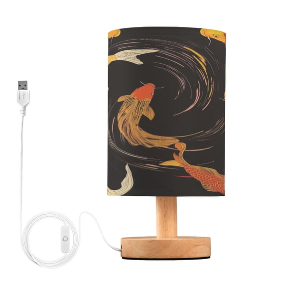 Yayeee Table Lamp for Bedroom Nightstand LED Portable Bedside Warm Light, Black Fish Pattern