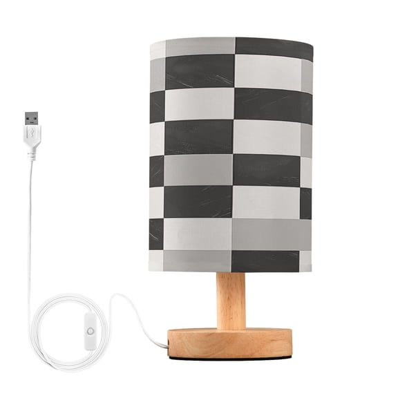 Yayeee Table Lamp for Bedroom Nightstand LED Portable Bedside Warm Light, Black and Gray Plaid Pattern