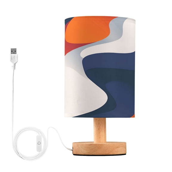 Yayeee Table Lamp for Bedroom Nightstand LED Portable Bedside Warm Light, Blue Abstract Wavy