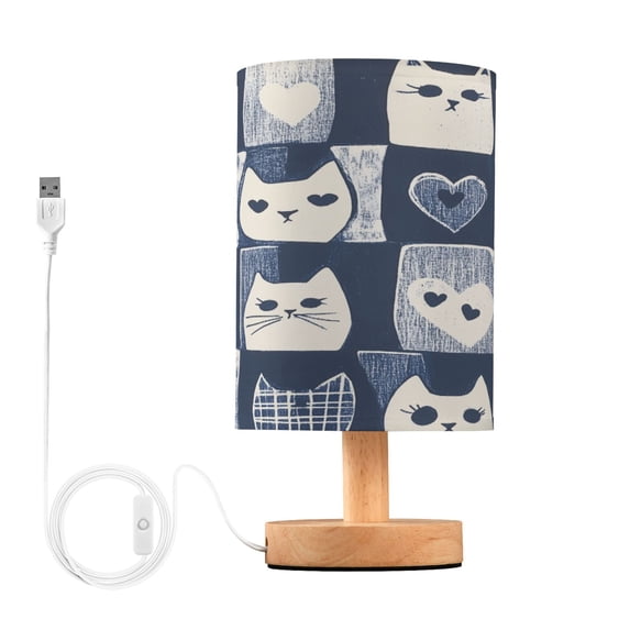 Yayeee Table Lamp for Bedroom Nightstand LED Portable Bedside Warm Light, Blue Cats and Hearts
