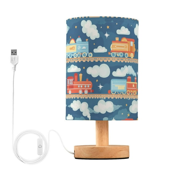 Yayeee Table Lamp for Bedroom Nightstand LED Portable Bedside Warm Light, Blue Cute Train Pattern