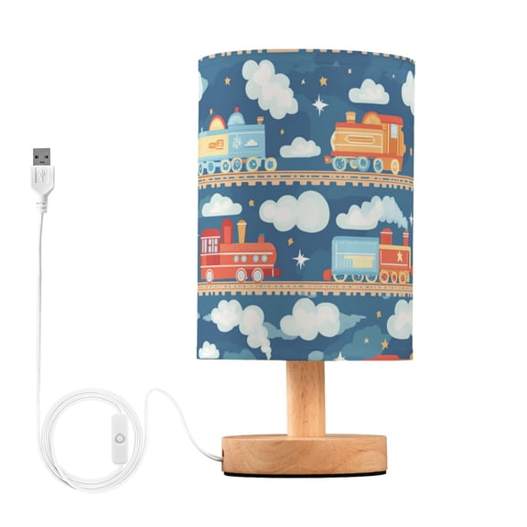 Yayeee Table Lamp for Bedroom Nightstand LED Portable Bedside Warm Light, Blue Cute Train Pattern