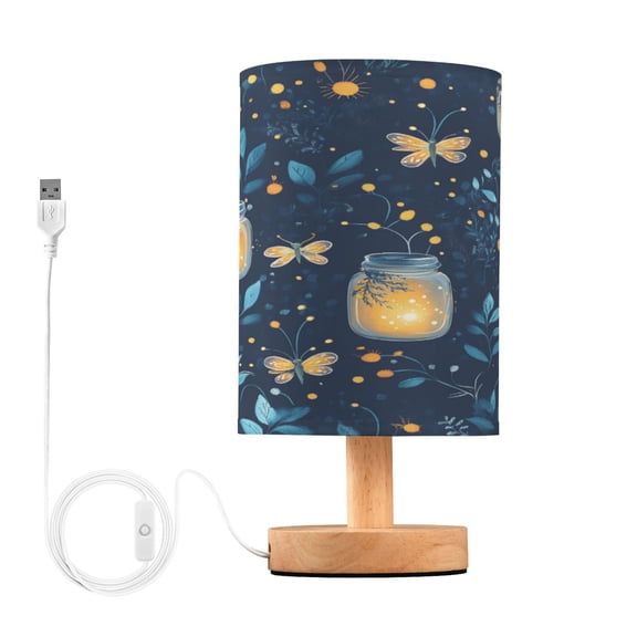 Yayeee Table Lamp for Bedroom Nightstand LED Portable Bedside Warm Light, Blue Fireflies Pattern
