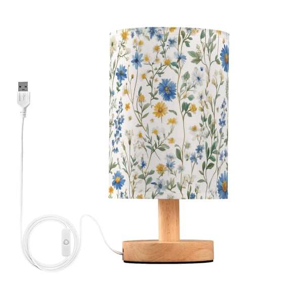 Yayeee Table Lamp for Bedroom Nightstand LED Portable Bedside Warm Light, Blue Floral